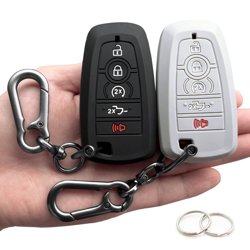 TANDRIVE Key Fob Cover for 2025 2024-2017 Ford F150 F250 F350 F450 F550 F650 F750, 5 Button, Silicone, 2-Pack, Black and Gray - Image 1